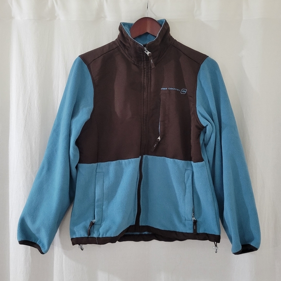 Free Country Jackets & Blazers - Free Country Blue/Brown Fleece Zip-Up Jacket Women's Size M
